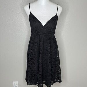 Express black eyelet spaghetti strap V-neck dress petite XS